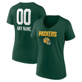 Green Bay Packers Women's Personalized Name & Number Team Wordmark V-Neck T-Shirt Green - NFL