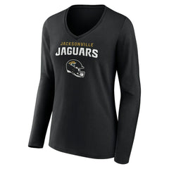 Jacksonville Jaguars Women's Personalized Name & Number Team Wordmark Long Sleeve V-Neck T-Shirt Black - NFL