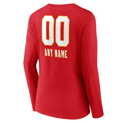 Kansas City Chiefs Women's Personalized Name & Number Team Wordmark Long Sleeve V-Neck T-Shirt Red - NFL
