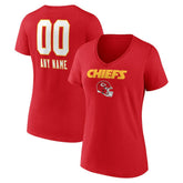 Kansas City Chiefs Women's Personalized Name & Number Team Wordmark V-Neck T-Shirt Red - NFL
