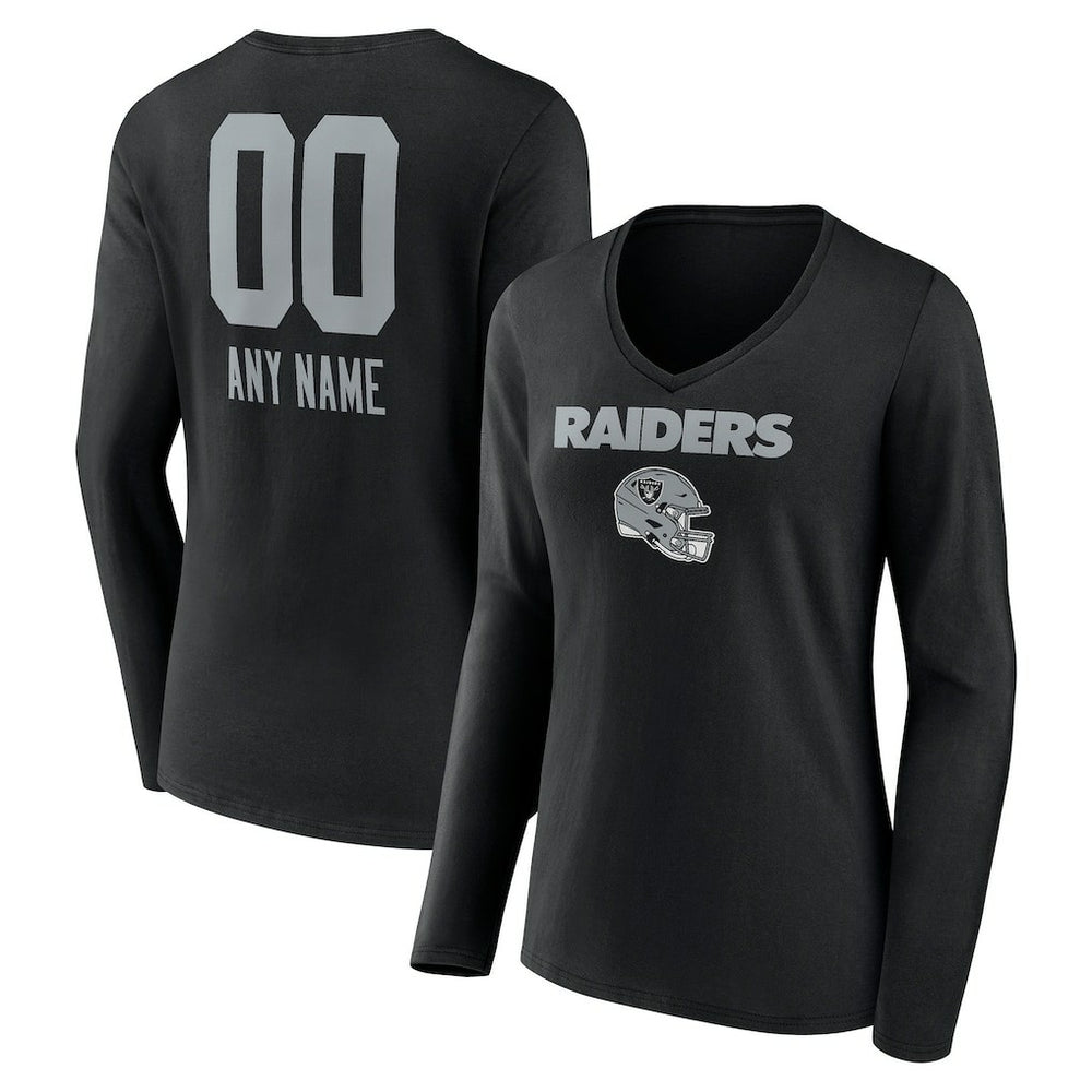 Las Vegas Raiders Women's Personalized Name & Number Team Wordmark Long Sleeve V-Neck T-Shirt Black - NFL