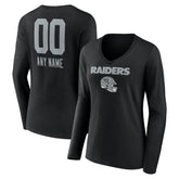 Las Vegas Raiders Women's Personalized Name & Number Team Wordmark Long Sleeve V-Neck T-Shirt Black - NFL
