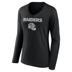 Las Vegas Raiders Women's Personalized Name & Number Team Wordmark Long Sleeve V-Neck T-Shirt Black - NFL