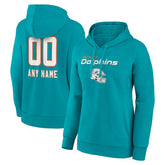 Miami Dolphins Women's Personalized Name & Number Team Wordmark Pullover Hoodie Aqua - NFL
