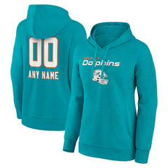 Miami Dolphins Women's Personalized Name & Number Team Wordmark Pullover Hoodie Aqua - NFL