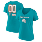 Miami Dolphins Women's Personalized Name & Number Team Wordmark V-Neck T-Shirt Aqua - NFL