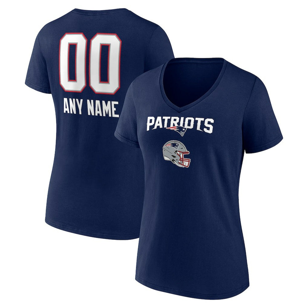 New England Patriots Women's Personalized Name & Number Team Wordmark V-Neck T-Shirt Navy - NFL