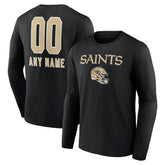 New Orleans Saints Personalized Name & Number Team Wordmark Long Sleeve T-Shirt Black - NFL