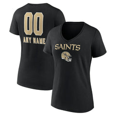 New Orleans Saints Women's Personalized Name & Number Team Wordmark V-Neck T-Shirt Black - NFL