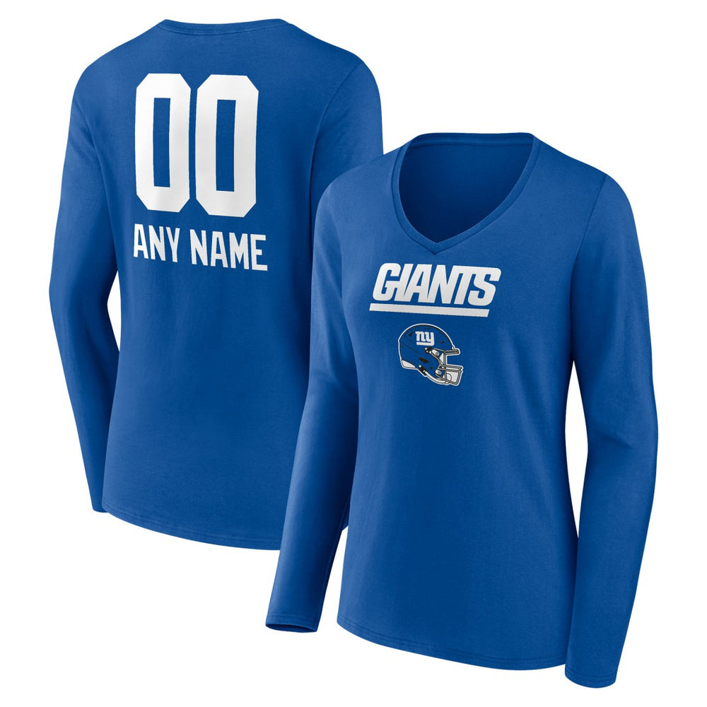 New York Giants Women's Personalized Name & Number Team Wordmark Long Sleeve V-Neck T-Shirt Royal - NFL