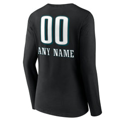 Philadelphia Eagles Women's Personalized Name & Number Team Wordmark Long Sleeve V-Neck T-Shirt Black - NFL