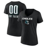 Philadelphia Eagles Women's Personalized Name & Number Team Wordmark V-Neck T-Shirt Black - NFL