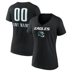 Philadelphia Eagles Women's Personalized Name & Number Team Wordmark V-Neck T-Shirt Black - NFL