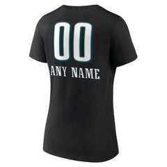 Philadelphia Eagles Women's Personalized Name & Number Team Wordmark V-Neck T-Shirt Black - NFL
