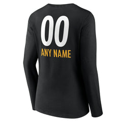 Pittsburgh Steelers Women's Personalized Name & Number Team Wordmark Long Sleeve V-Neck T-Shirt Black - NFL