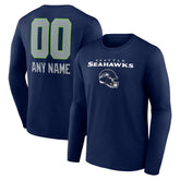 Seattle Seahawks Personalized Name & Number Team Wordmark Long Sleeve T-Shirt College Navy - NFL