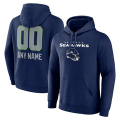 Seattle Seahawks Personalized Name & Number Team Wordmark Pullover Hoodie College Navy - NFL