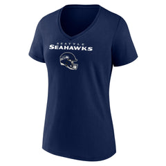 Seattle Seahawks Women's Personalized Name & Number Team Wordmark V-Neck T-Shirt College Navy - NFL