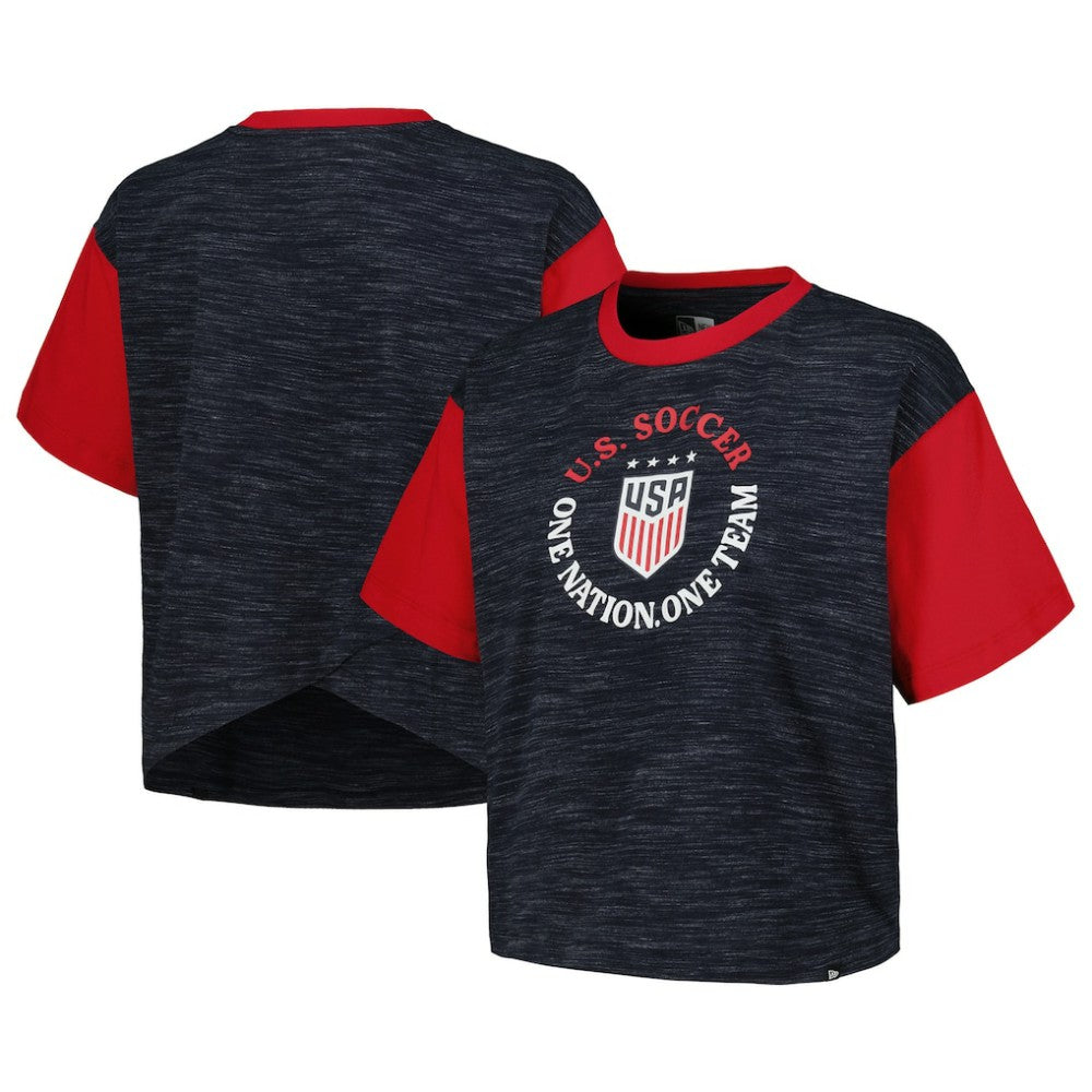 New Era USWNT 5th & Ocean by New Era Women's Athletic Cross Back Cropped T-Shirts - Navy