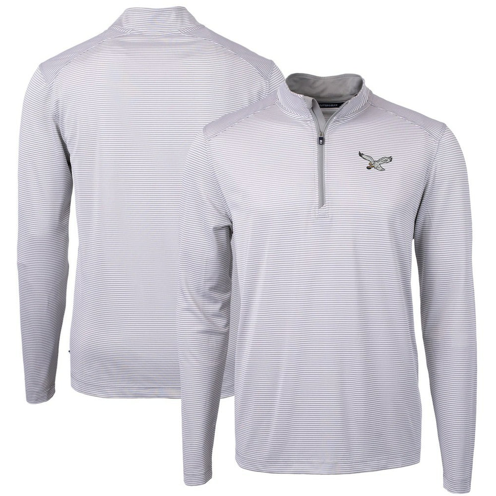 Philadelphia Eagles Cutter & Buck Virtue Eco Pique Micro Stripe Recycled Quarter-Zip Pullover Top White - NFL