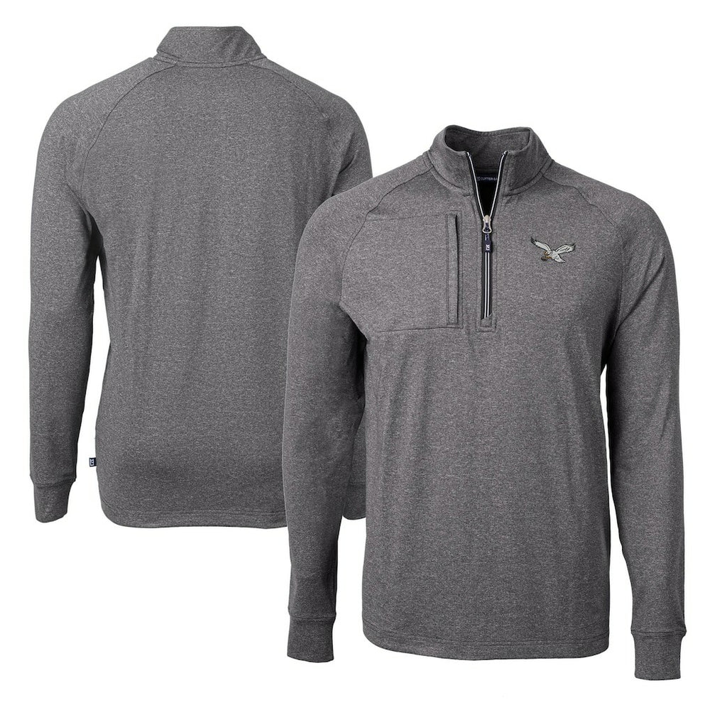 Philadelphia Eagles Cutter & Buck Adapt Eco Knit Heathered Recycled Quarter-Zip Pullover Heather Black - NFL