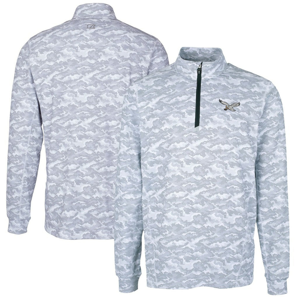 Philadelphia Eagles Cutter & Buck Traverse Camo Print Stretch Quarter-Zip Pullover Charcoal - NFL