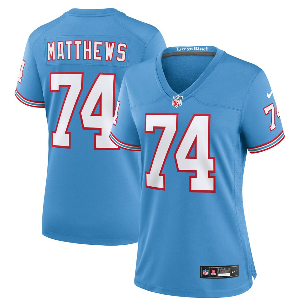 Bruce Matthews Tennessee Titans Women's Oilers Throwback Retired Player Game Jersey Light Blue - Nike