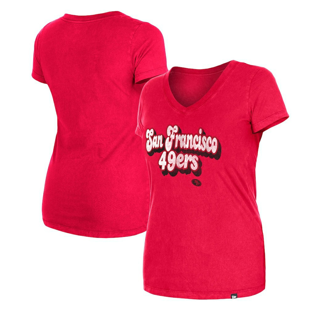 San Francisco 49ers New Era Women's Enzyme Wash Low V-Neck T-Shirt Scarlet - NFL