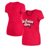 San Francisco 49ers New Era Women's Enzyme Wash Low V-Neck T-Shirt Scarlet - NFL