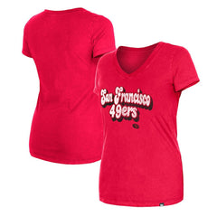 San Francisco 49ers New Era Women's Enzyme Wash Low V-Neck T-Shirt Scarlet - NFL