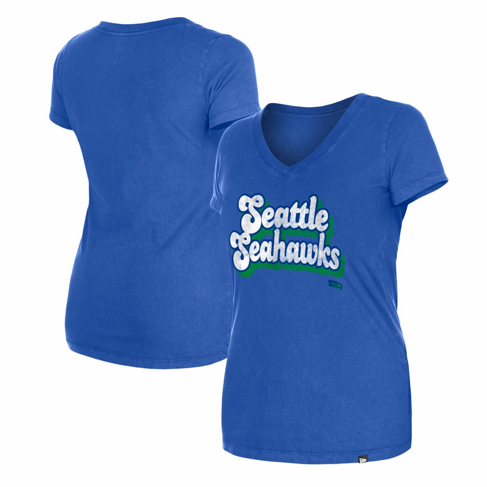 Seattle Seahawks New Era Women's Enzyme Wash Low V-Neck T-Shirt Royal - NFL