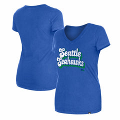 Seattle Seahawks New Era Women's Enzyme Wash Low V-Neck T-Shirt Royal - NFL