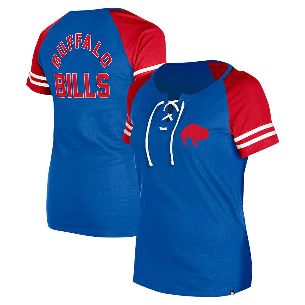 Buffalo Bills New Era Women's Throwback Lace-Up Raglan T-Shirt Royal - NFL