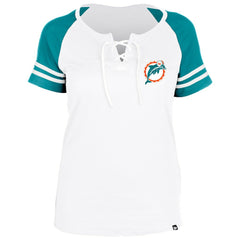 Miami Dolphins New Era Women's Throwback Lace-Up Raglan T-Shirt Gray - NFL