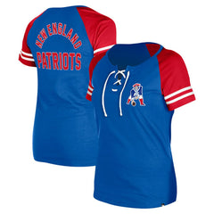 New England Patriots New Era Women's Throwback Lace-Up Raglan T-Shirt Royal - NFL