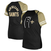 New Orleans Saints New Era Women's Lace-Up Raglan T-Shirt Black - NFL