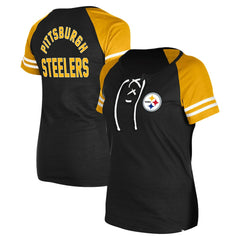 Pittsburgh Steelers New Era Women's Lace-Up Raglan T-Shirt Black - NFL