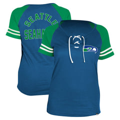 Seattle Seahawks New Era Women's Throwback Lace-Up Raglan T-Shirt Royal - NFL