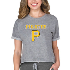 Pittsburgh Pirates Concepts Sport Women's Tri-Blend Mainstream Terry Short Sleeve Sweatshirt Top Lifestyle