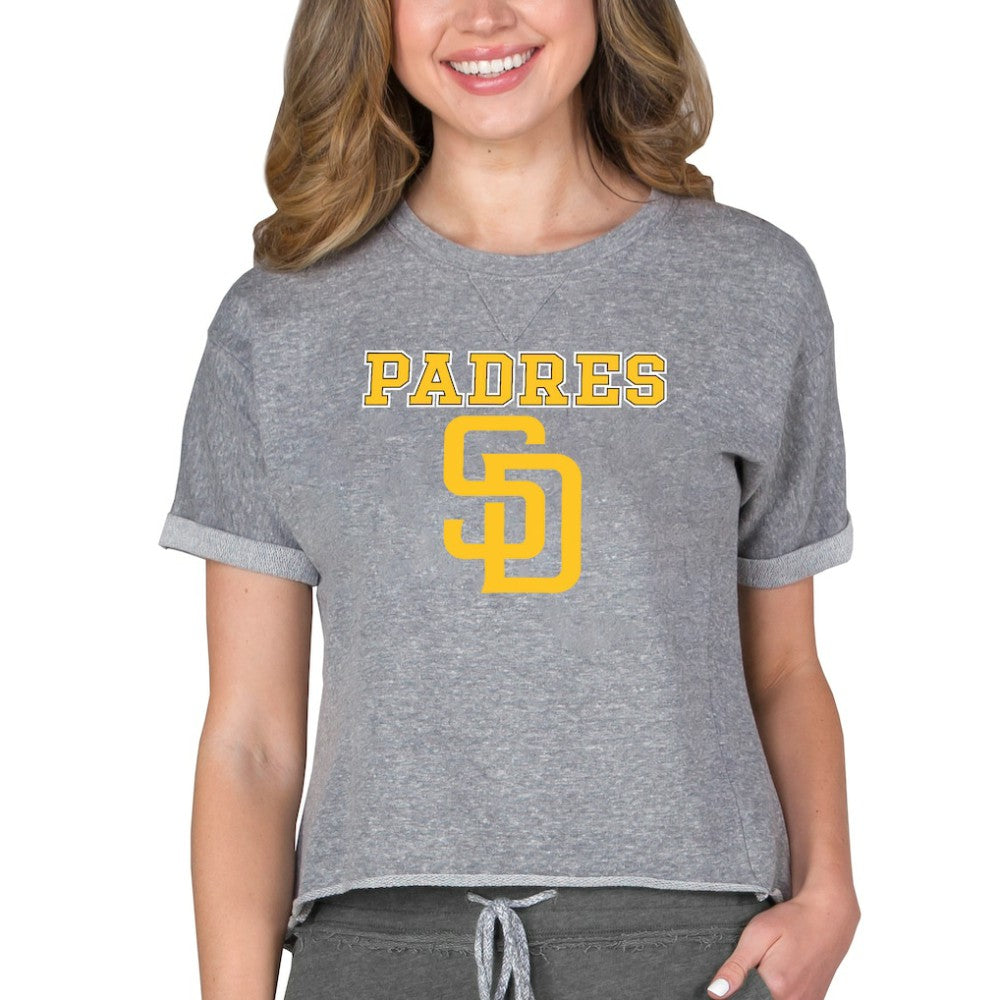 San Diego Padres Concepts Sport Women's Tri-Blend Mainstream Terry Short Sleeve Sweatshirt Top for sale