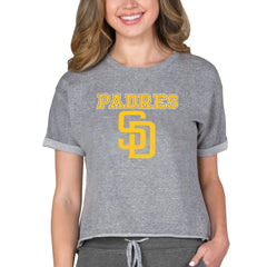 San Diego Padres Concepts Sport Women's Tri-Blend Mainstream Terry Short Sleeve Sweatshirt Top for sale
