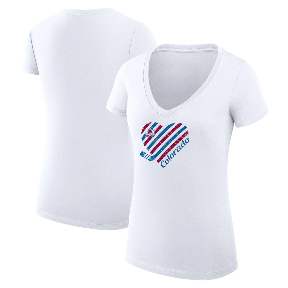 Colorado Avalanche - G-III 4Her by Carl Banks Women's Super-Slim Fit Lightweight Heart V-Neck T-Shirt White