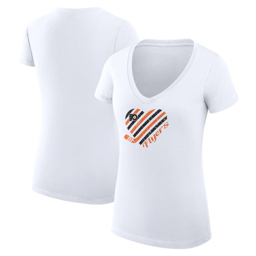 Philadelphia Flyers - G-III 4Her by Carl Banks Women's Super-Slim Fit Lightweight Heart V-Neck T-Shirt White