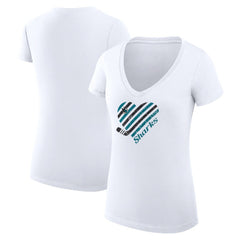 San Jose Sharks - G-III 4Her by Carl Banks Women's Super-Slim Fit Lightweight Heart V-Neck T-Shirt White