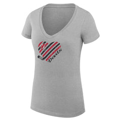 New Jersey Devils - G-III 4Her by Carl Banks Women's Super-Slim Fit Lightweight Heart V-Neck T-Shirt Heather Gray