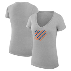 New York Islanders - G-III 4Her by Carl Banks Women's Super-Slim Fit Lightweight Heart V-Neck T-Shirt Heather Gray