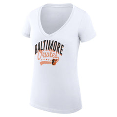 Baltimore Orioles G-III 4Her by Carl Banks Women's Super-Slim Fit Lightweight Filigree Team V-Neck T-Shirt Sale
