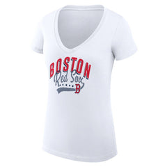Boston Red Sox G-III 4Her by Carl Banks Women's Super-Slim Fit Lightweight Filigree Team V-Neck T-Shirt for sale