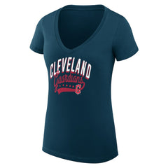 Cleveland Guardians G-III 4Her by Carl Banks Women's Super-Slim Fit Lightweight Filigree Team V-Neck T-Shirt Clearance