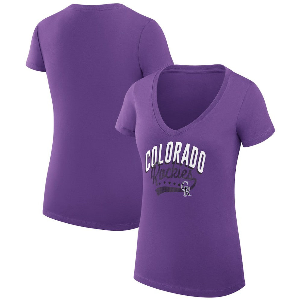 Colorado Rockies G-III 4Her by Carl Banks Women's Super-Slim Fit Lightweight Filigree Team V-Neck T-Shirt Lifestyle